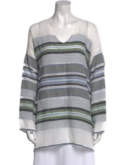 Pre-owned Lemlem Striped V-neck Tunic In Gray