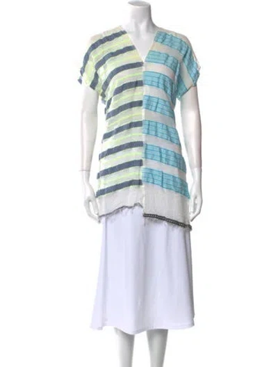 Pre-owned Lemlem Striped V-neck Tunic In White
