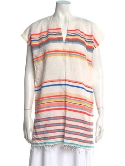 Pre-owned Lemlem Striped V-neck Tunic In White