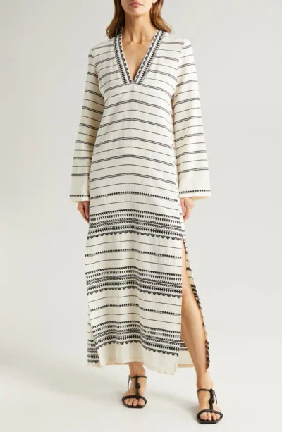 Lemlem Theodora Stripe Long Sleeve Cover-up Dress In Off-white