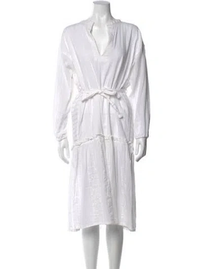 Pre-owned Lemlem V-neck Knee-length Dress In White