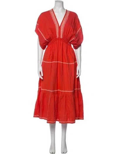 Pre-owned Lemlem V-neck Midi Length Dress In Orange