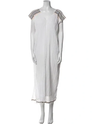 Pre-owned Lemlem V-neck Midi Length Dress In White