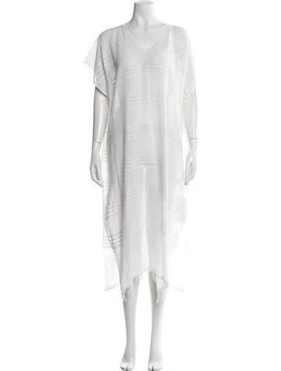 Pre-owned Lemlem V-neck Midi Length Dress In White