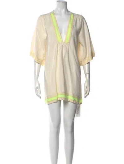 Pre-owned Lemlem V-neck Mini Dress In Neutrals