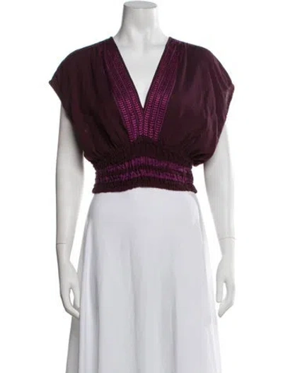 Pre-owned Lemlem V-neck Short Sleeve Crop Top In Burgundy