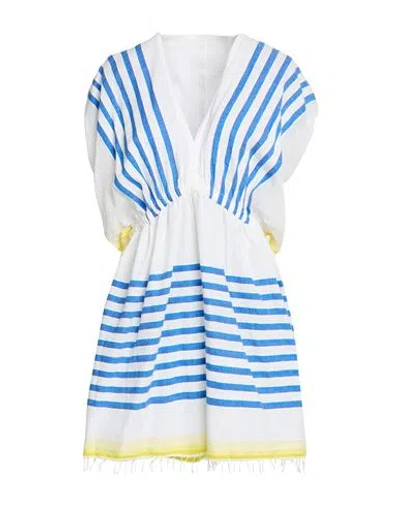 Lemlem Woman Mini Dress White Size S Cotton, Acrylic In Blue