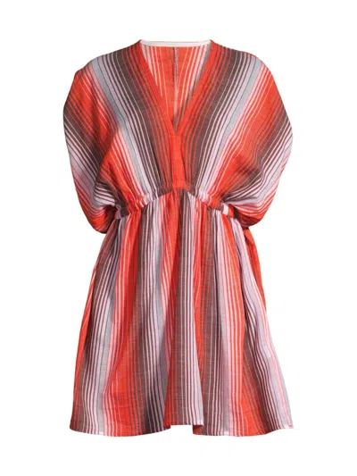 Lemlem Women's Alem Striped Plunge Minidress In Feven Cayenne