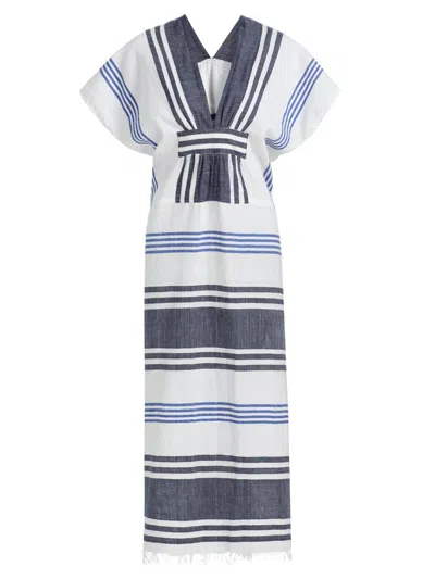 Lemlem Gasira V Neck Caftan Marina Blue