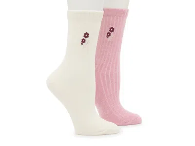 Lemon Embroidered Crew Socks 2 Pack In Pink