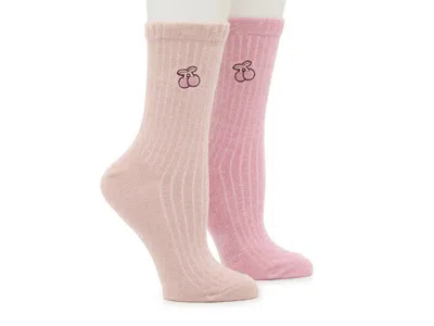 Lemon Embroidered Crew Socks 2 Pack In Pink
