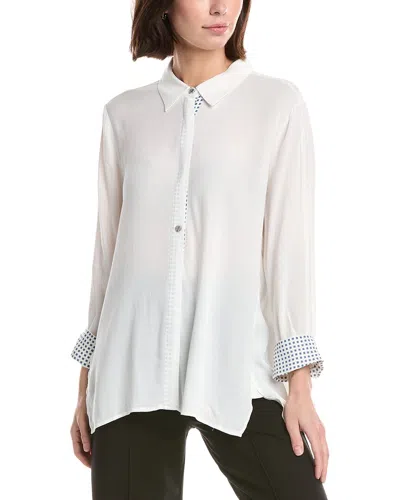 Lemon Grass 3/4-sleeve Button Down Blouse In White