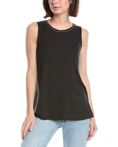 Lemon Grass Beaded Neckline Linen-blend Tank Top In Black