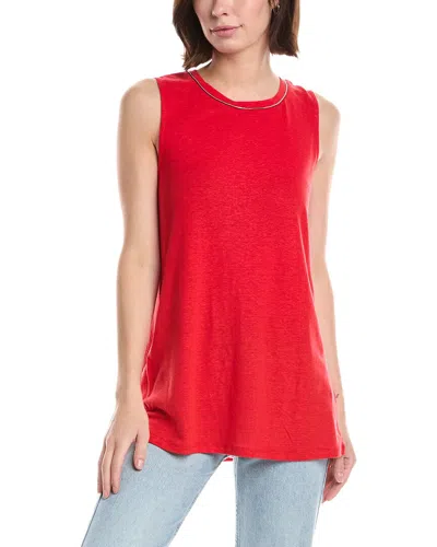 Lemon Grass Beaded Neckline Linen-blend Tank Top In Red