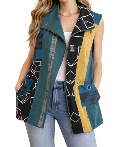 Lemon Grass Faux Suede Vest In Pine In Multi