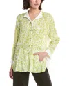 Lemon Grass Flip Collar Button Down Blouse In Yellow