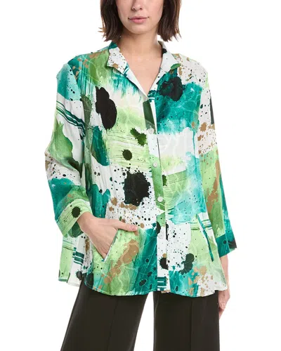 Lemon Grass Flip Collar Embroidered Blouse In Multi