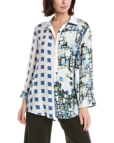 Lemon Grass Pullover Tunic Blouse In Blue