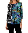 Lemon Grass Reversible Mixed Print Crew Top In Multi-colored In Multi