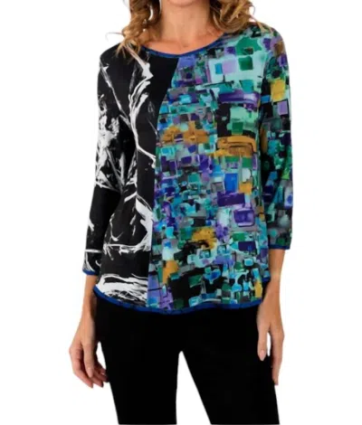 Lemon Grass Reversible Mixed Print Crew Top In Multi-colored