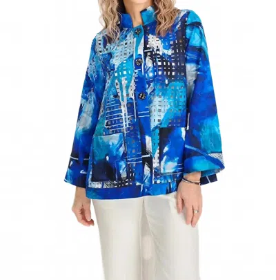 Lemon Grass Stand Collar Reversible Jacket In Blue