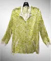 Lemon Grass Flip Collar Button Down Blouse In Multi