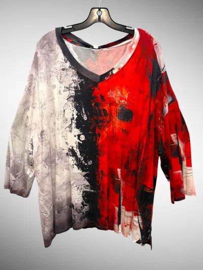 Lemon Grass Women's V-neck Bamboo T-shirt In Mix Media Abstract Print In Multi