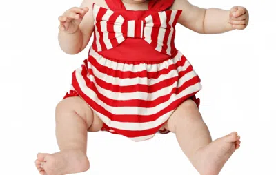 Lemon Loves Layette Kids' Baby Girls' Bow Love Romper In True Red/ivory