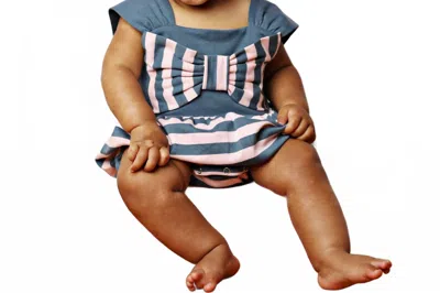 Lemon Loves Layette Kids' Baby Girls' Nautical Bow Bubble Romper In Pink/blue In Multi