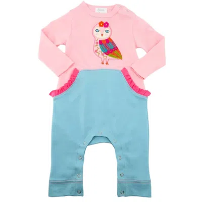Lemon Loves Layette Kids' Baby Girls Owl Luna Romper In Pink/aqua