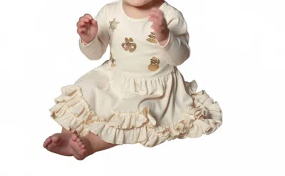 Lemon Loves Layette Kids' Baby Lil Christmas Carols Dress In Eggnog Beige/gold In Neutral