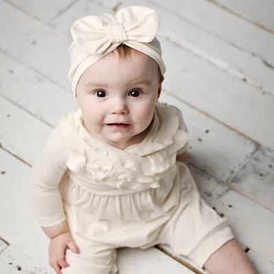 Lemon Loves Layette Kids' Bow Hat In Eggnog Beige In White