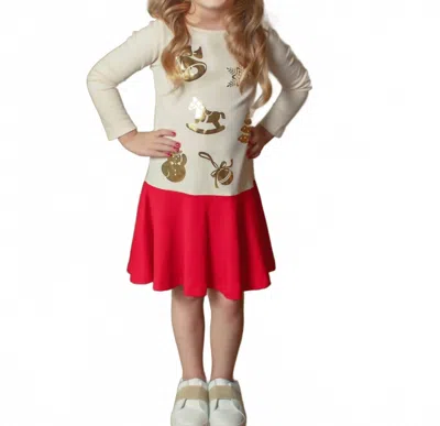 Lemon Loves Layette Kids' Toddler Christmas Carols Dress In Red/ivory/gold In Multi