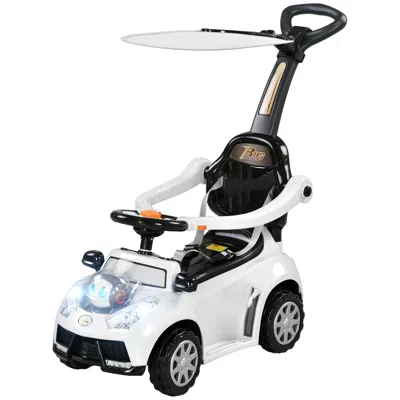 Lemon Oshey 3 In 1 Push Car Sliding Car With Removable Handle, Music, Horn, Canopy, Safety Guardrail, White
