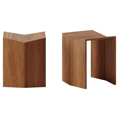 Pre-owned Lemon Pair Of Athens Stool In Iroko Wood By Leonard Kadid For  In Brown