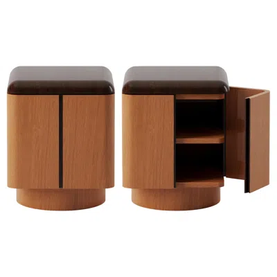 Pre-owned Lemon Pair Various Positions Nightstand In Walnut And Oak By Master Studio For  In Brown