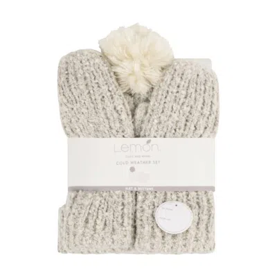 Lemon Snow Storm Beanie And Mitten Set In White Traditional