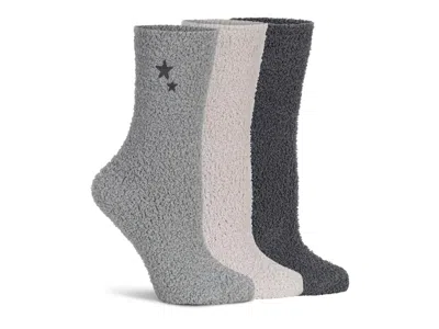 Lemon Star Fuzzy Crew Socks 3 Pack In Black