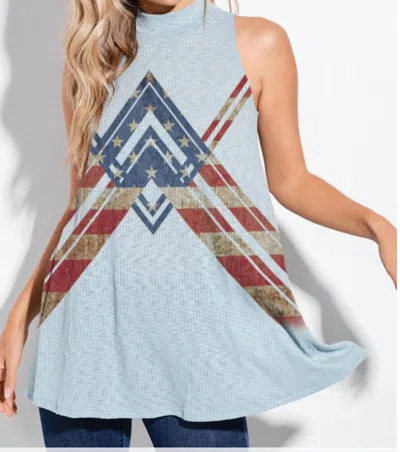 Lemon Tree Design American Flag Chevron Mock Neck Muscle Tank Top In Teal In Blue