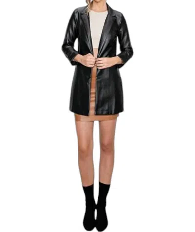 Lemon Tree Design Pleather Oversized Blazer Jacket In Black