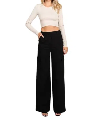 Lemon Tree Design Twill Wide Leg Flap Pocket Pants In Black