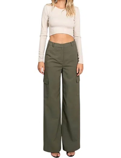 Lemon Tree Design Twill Wide Leg Flap Pocket Pants In Olive In Green