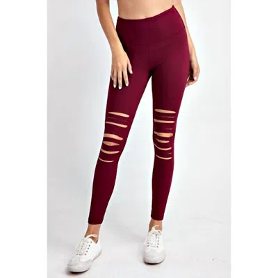 Lemon Tree Design Women's Laser Cut Leggings In Burgundy In White