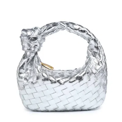 Lemonbella Keep It Close Woven Handbag In Silver