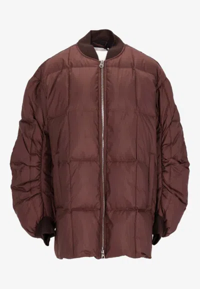 Lempelius Quilted Down Zip-up Jacket In Burgundy