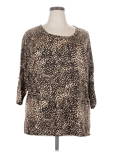 Pre-owned Lena 3/4 Sleeve Top Brown Scoop Neck Tops