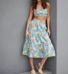 Lena Alyssa Floral Twisted Tube Top Midi Skirt Set In Blue/ Green/ Yellow