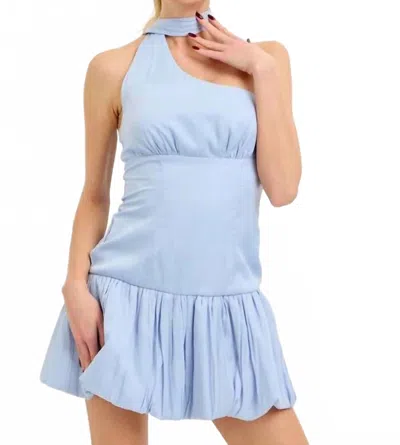 Lena Bow Detailed Bubble Hem Mini Dress In Baby Blue