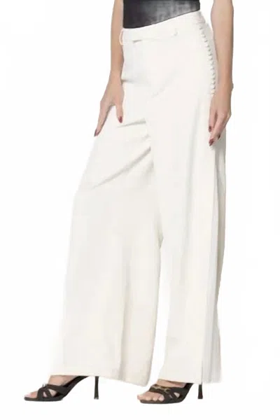 Lena Button Pleated Wide Leg Pants In Cream In White
