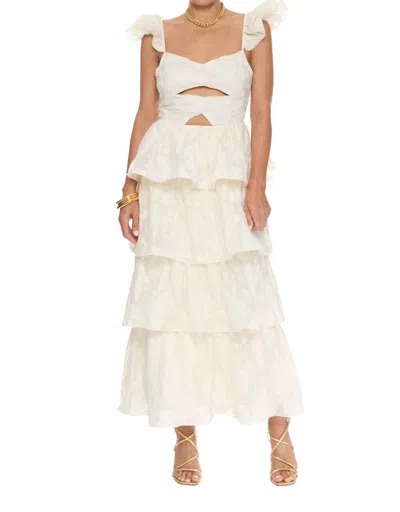 Lena Carly Ruffle Cutout Midi Dress In Ivory In White